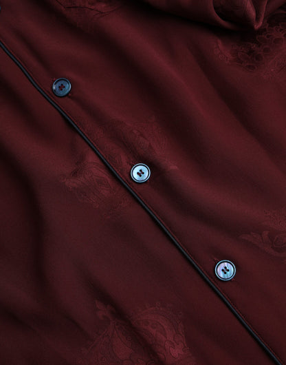Camisa de manga larga de seda jacquard con corona granate