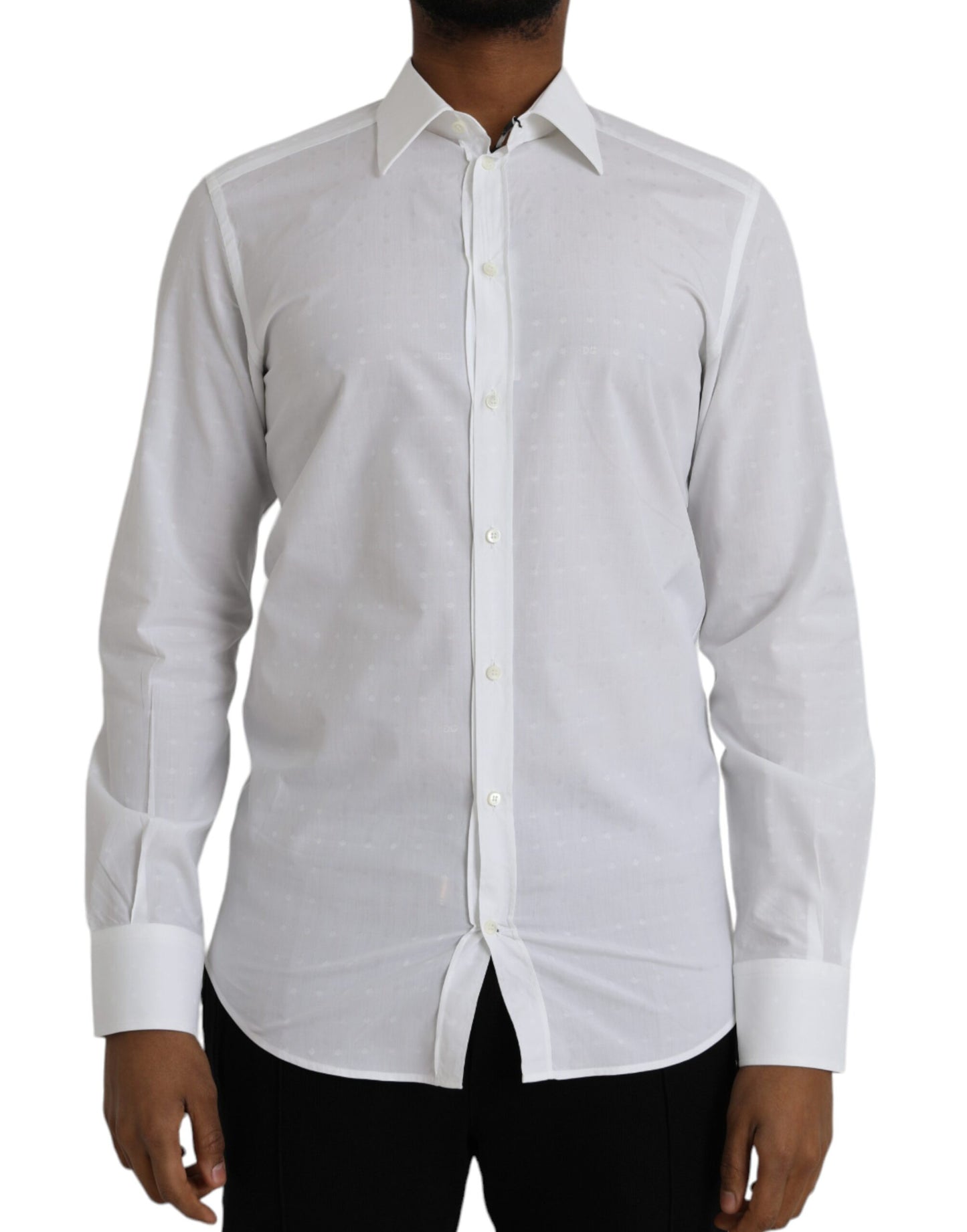 Camisa de vestir para hombre de algodón con logotipo blanco y dorado