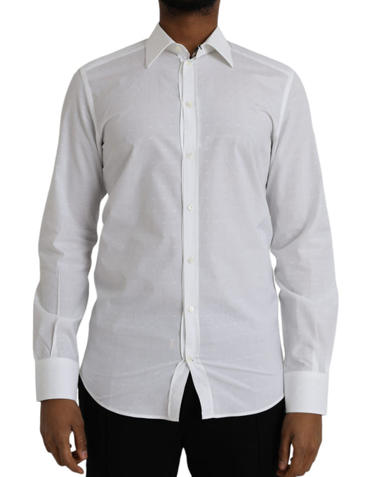 Camisa de vestir para hombre de algodón con logotipo blanco y dorado