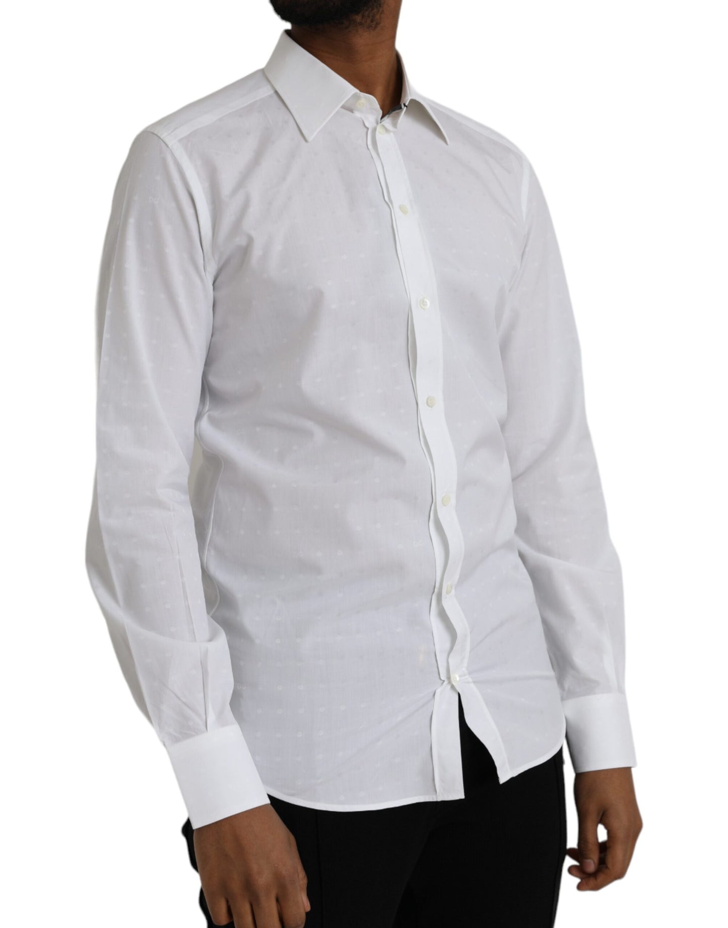 Camisa de vestir para hombre de algodón con logotipo blanco y dorado