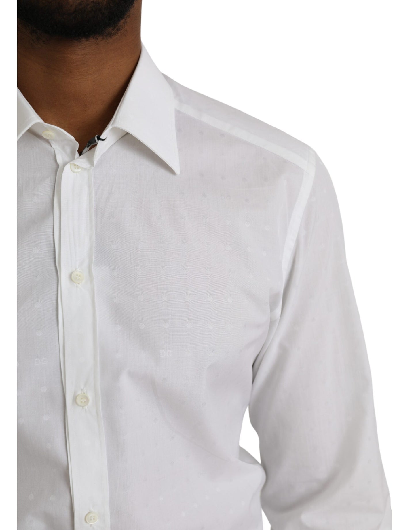 Camisa de vestir para hombre de algodón con logotipo blanco y dorado