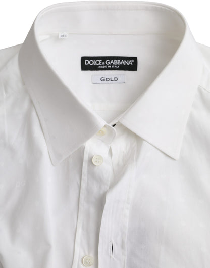 Camisa de vestir para hombre de algodón con logotipo blanco y dorado