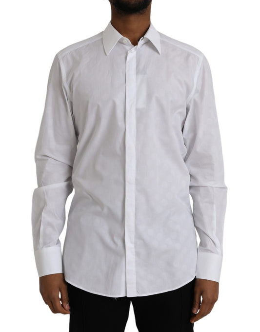 Vestido de algodón blanco con lunares y camisa dorada