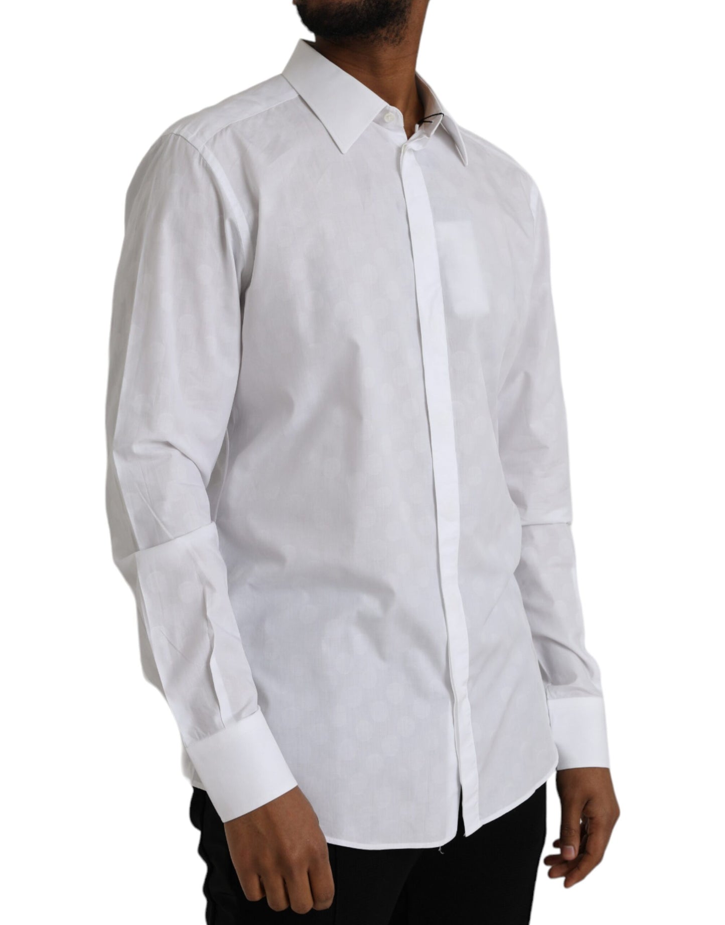 Vestido de algodón blanco con lunares y camisa dorada