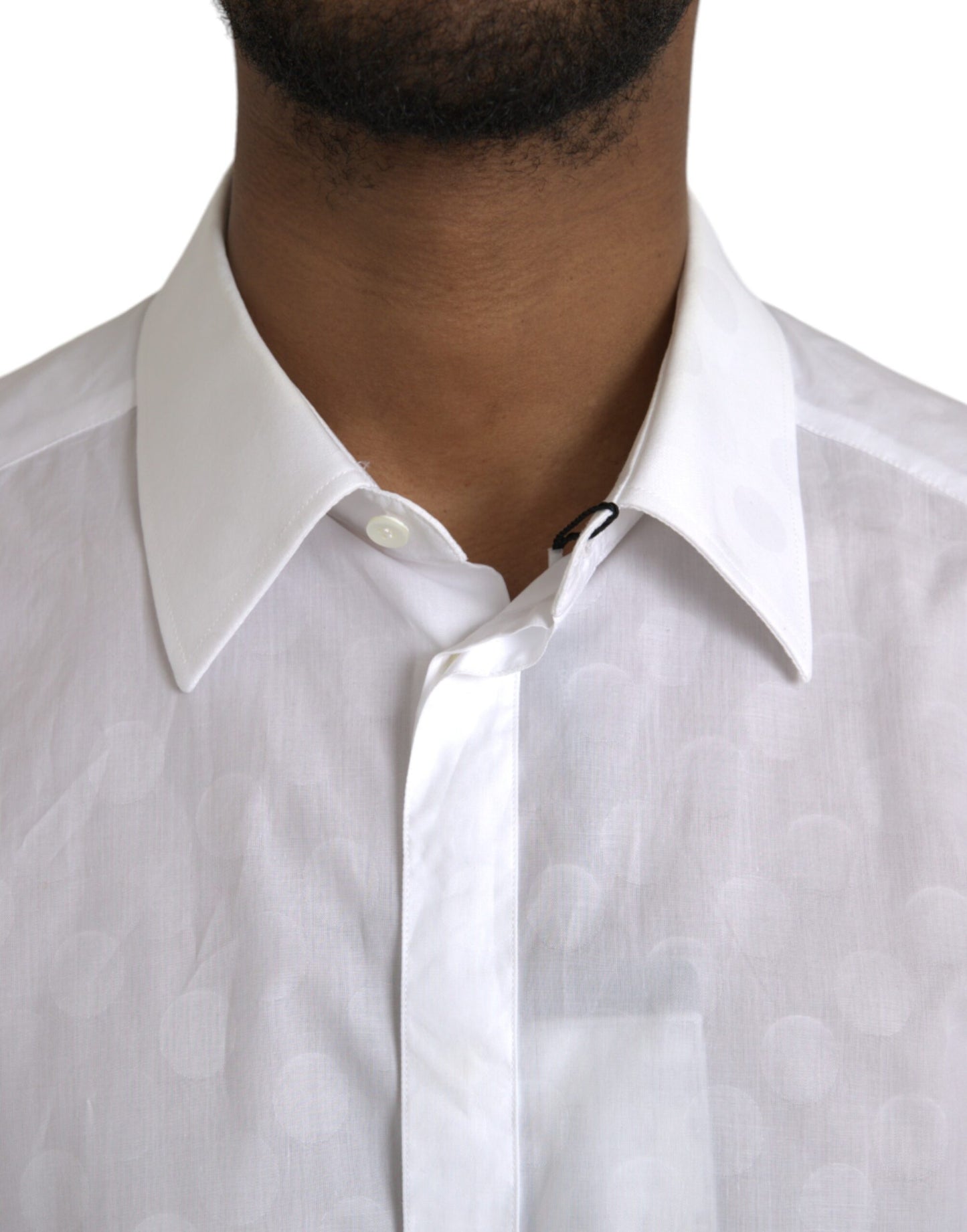 Vestido de algodón blanco con lunares y camisa dorada