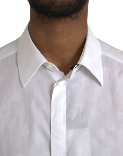 Vestido de algodón blanco con lunares y camisa dorada
