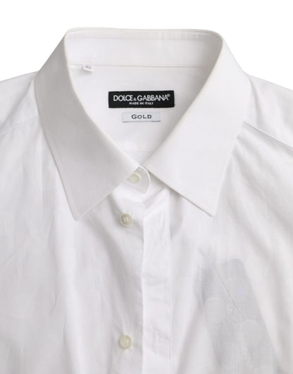 Vestido de algodón blanco con lunares y camisa dorada