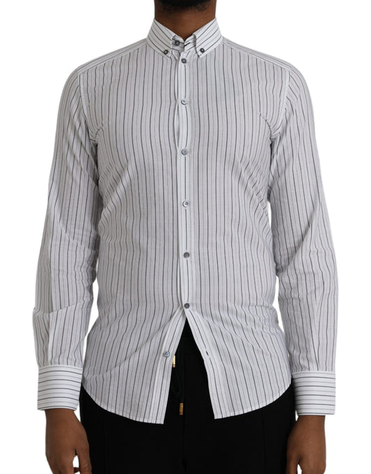 Vestido formal a rayas blancas y negras con camisa dorada