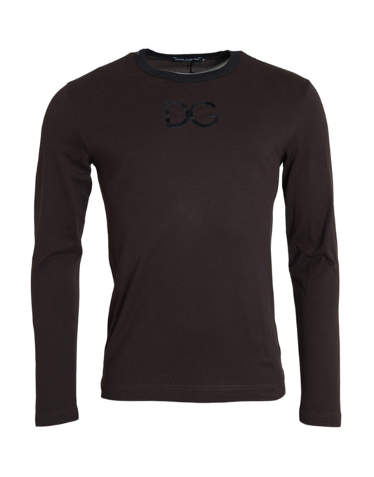 Suéter marrón de cuello redondo con logotipo DG