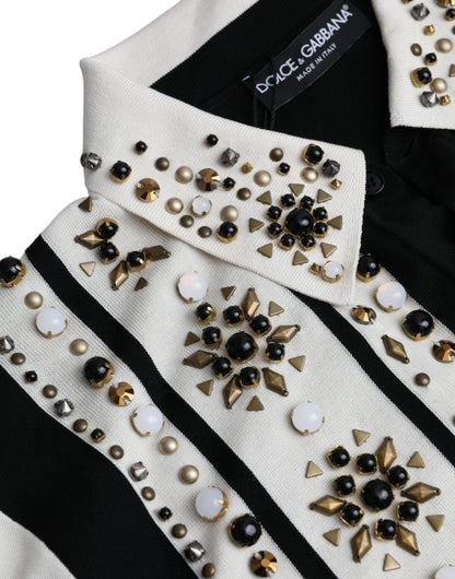 Camisa de seda blanca y negra con cristales tachonados