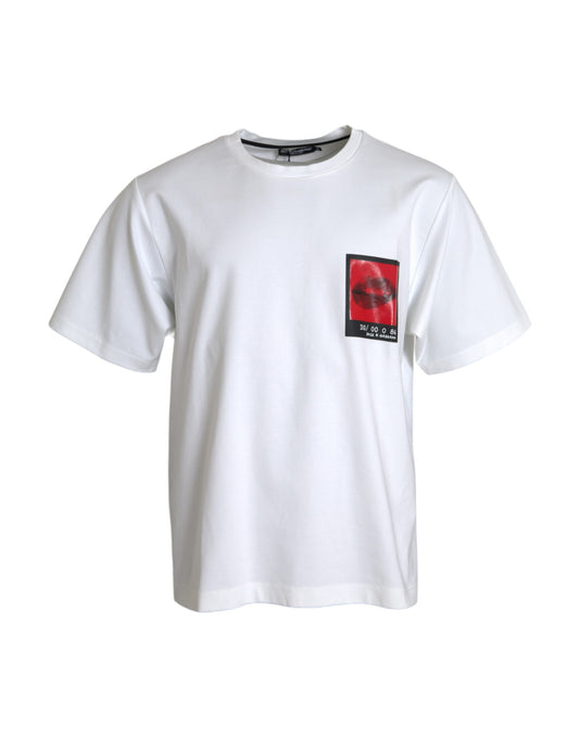 Camiseta de algodón con estampado de labios rojos y blancos para hombre
