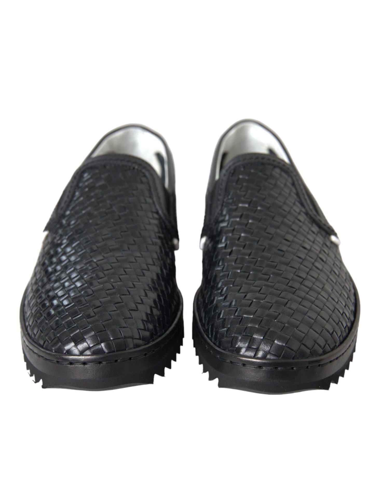 Mocasines de piel de búfalo tejida negra para hombre