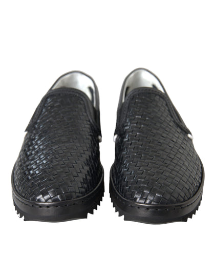 Mocasines de piel de búfalo tejida negra para hombre