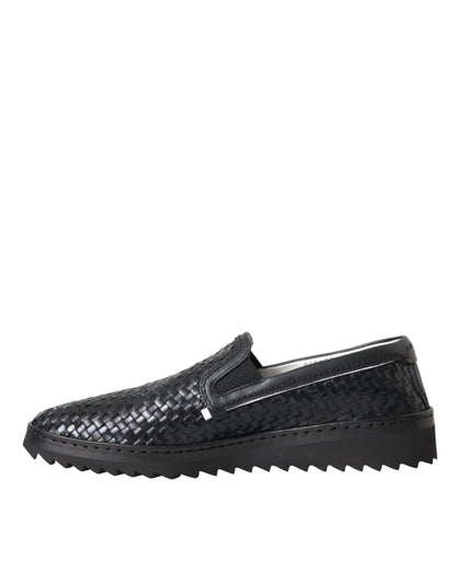 Mocasines de piel de búfalo tejida negra para hombre