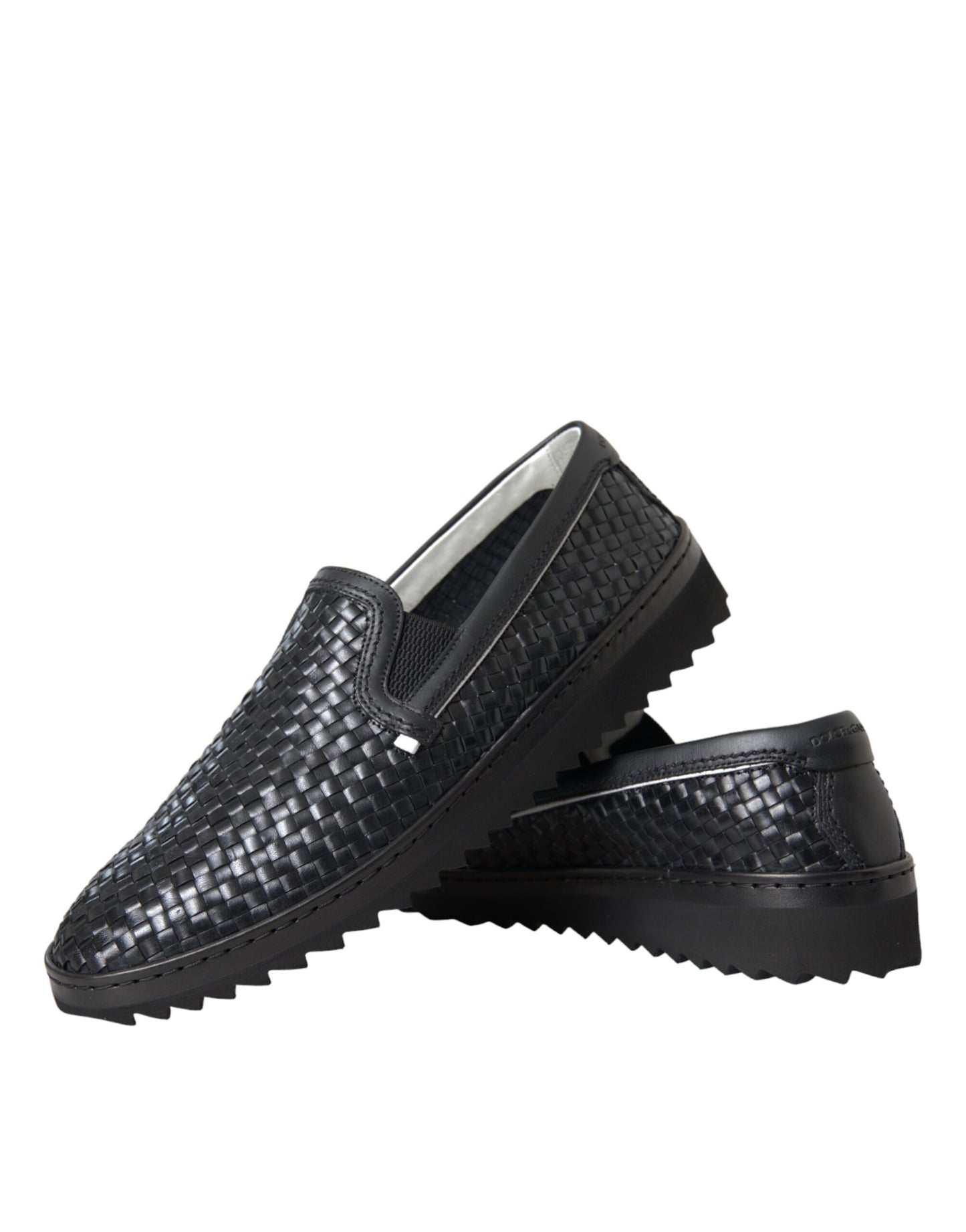 Mocasines de piel de búfalo tejida negra para hombre