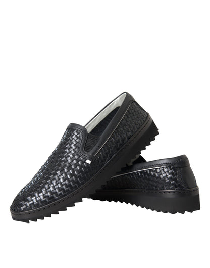 Mocasines de piel de búfalo tejida negra para hombre
