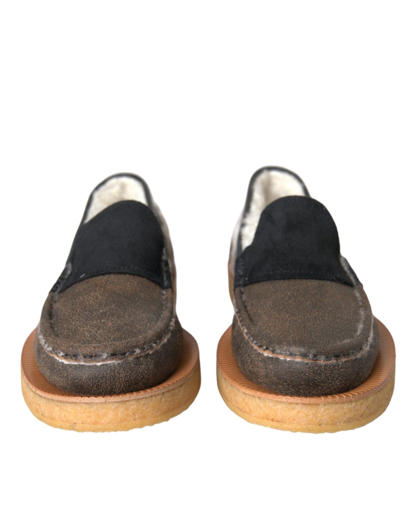 Mocasines de piel de oveja marrón y negra para hombre