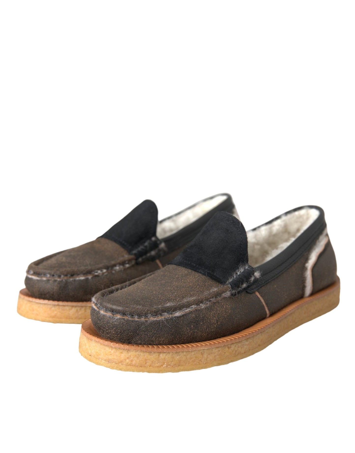 Mocasines de piel de oveja marrón y negra para hombre