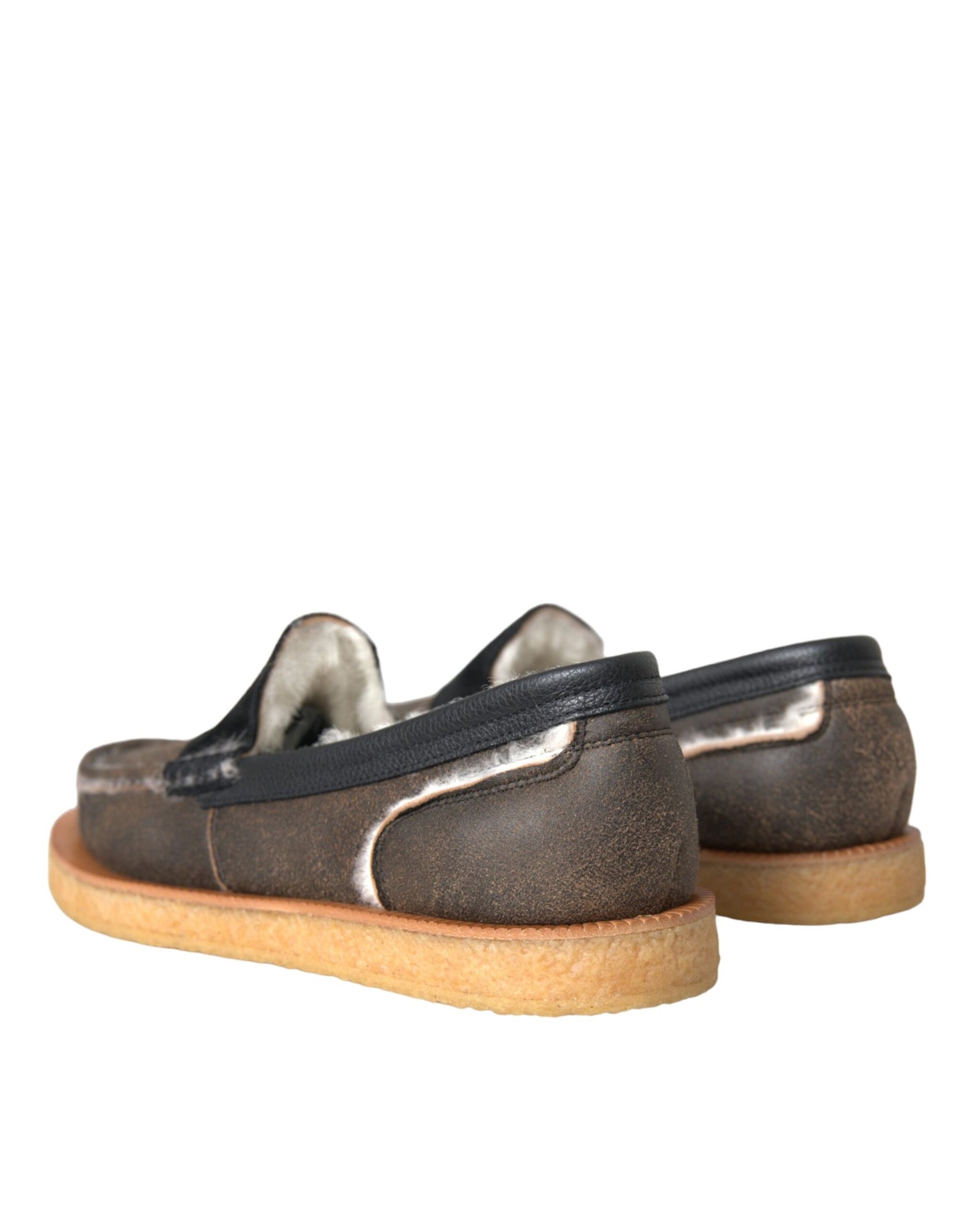 Mocasines de piel de oveja marrón y negra para hombre