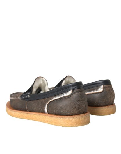 Mocasines de piel de oveja marrón y negra para hombre