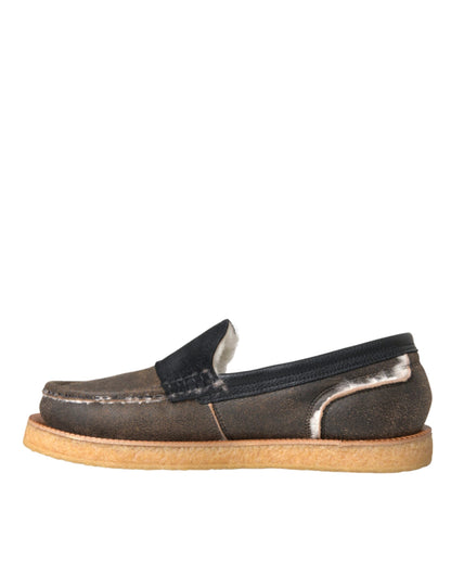 Mocasines de piel de oveja marrón y negra para hombre