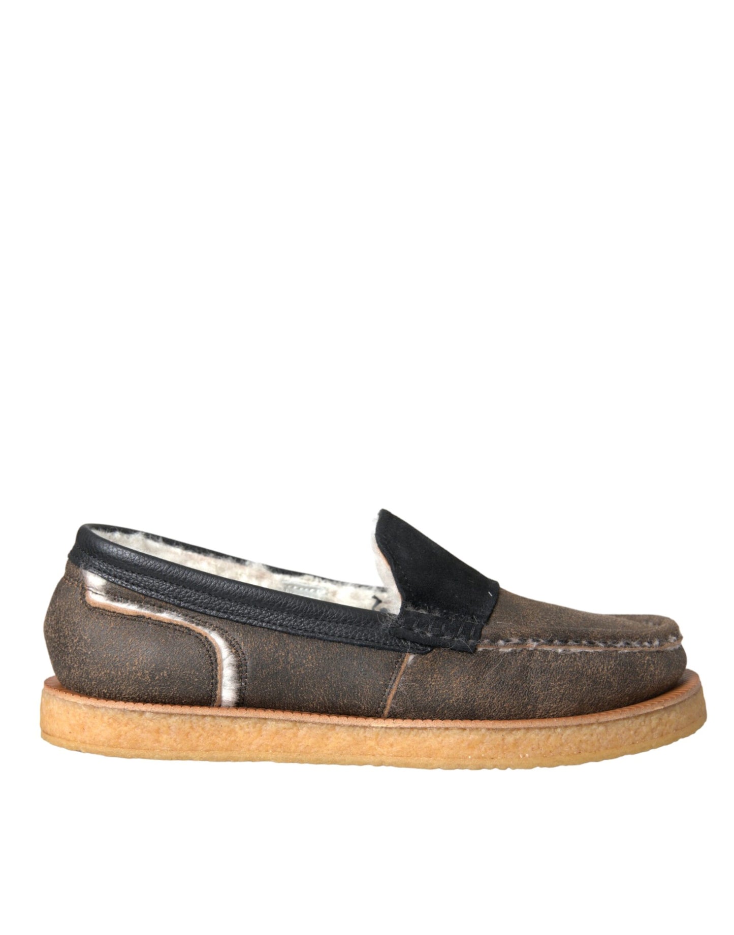 Mocasines de piel de oveja marrón y negra para hombre