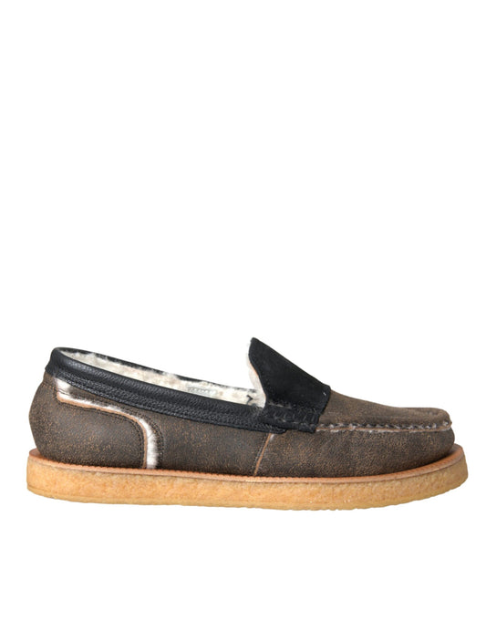 Mocasines de piel de oveja marrón y negra para hombre