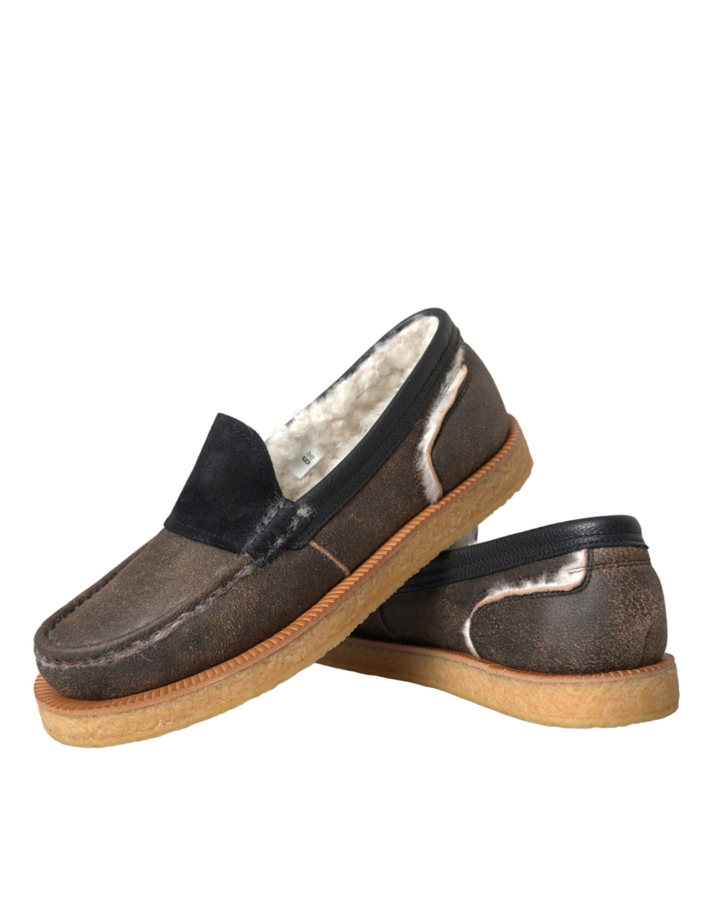 Mocasines de piel de oveja marrón y negra para hombre