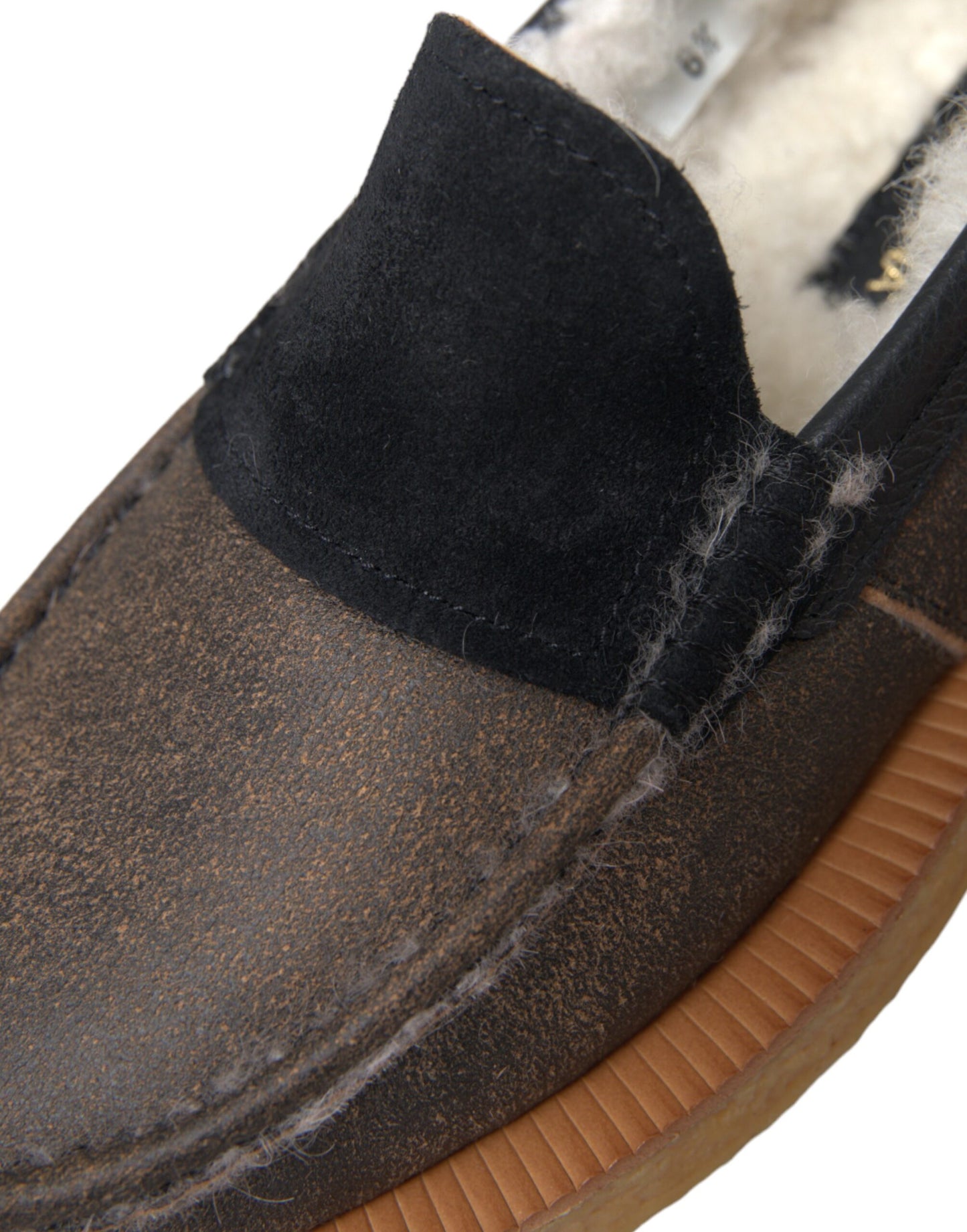Mocasines de piel de oveja marrón y negra para hombre