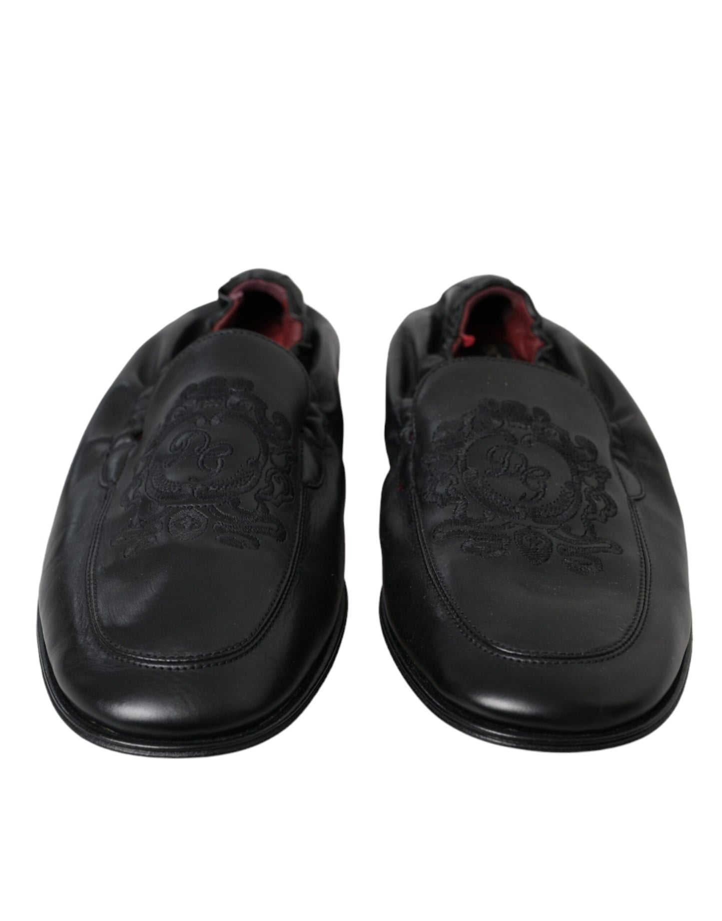 Mocasines de cuero con logotipo bordado negro para hombre