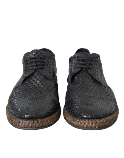 Zapatos Derby con cordones de piel de cabra tejida negra