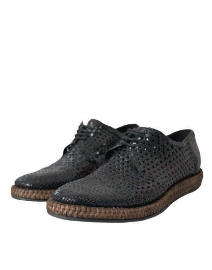 Zapatos Derby con cordones de piel de cabra tejida negra