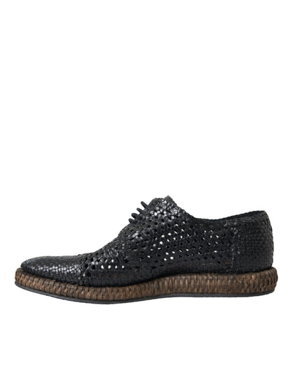 Zapatos Derby con cordones de piel de cabra tejida negra