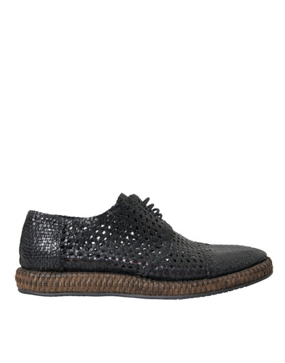 Zapatos Derby con cordones de piel de cabra tejida negra