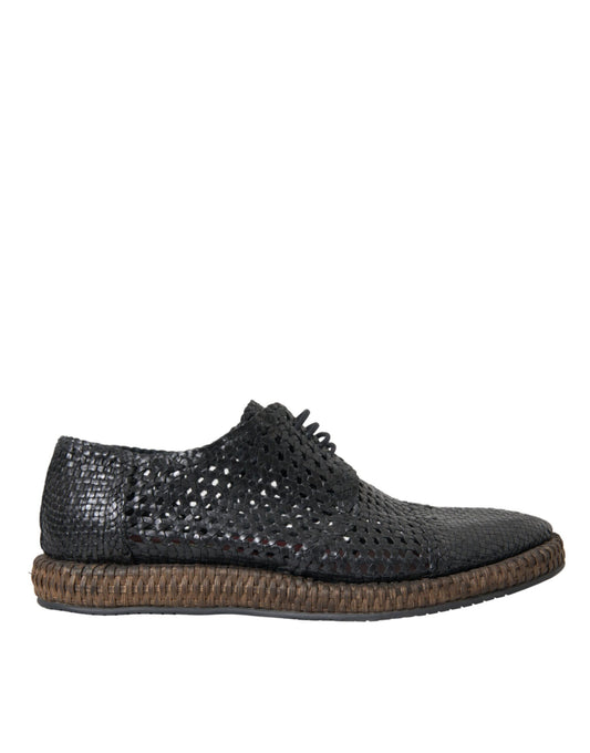Zapatos Derby con cordones de piel de cabra tejida negra