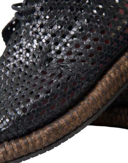 Zapatos Derby con cordones de piel de cabra tejida negra