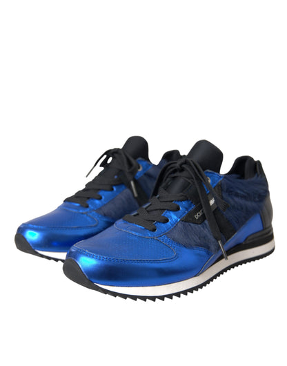 Zapatillas deportivas de piel de becerro azul y negra