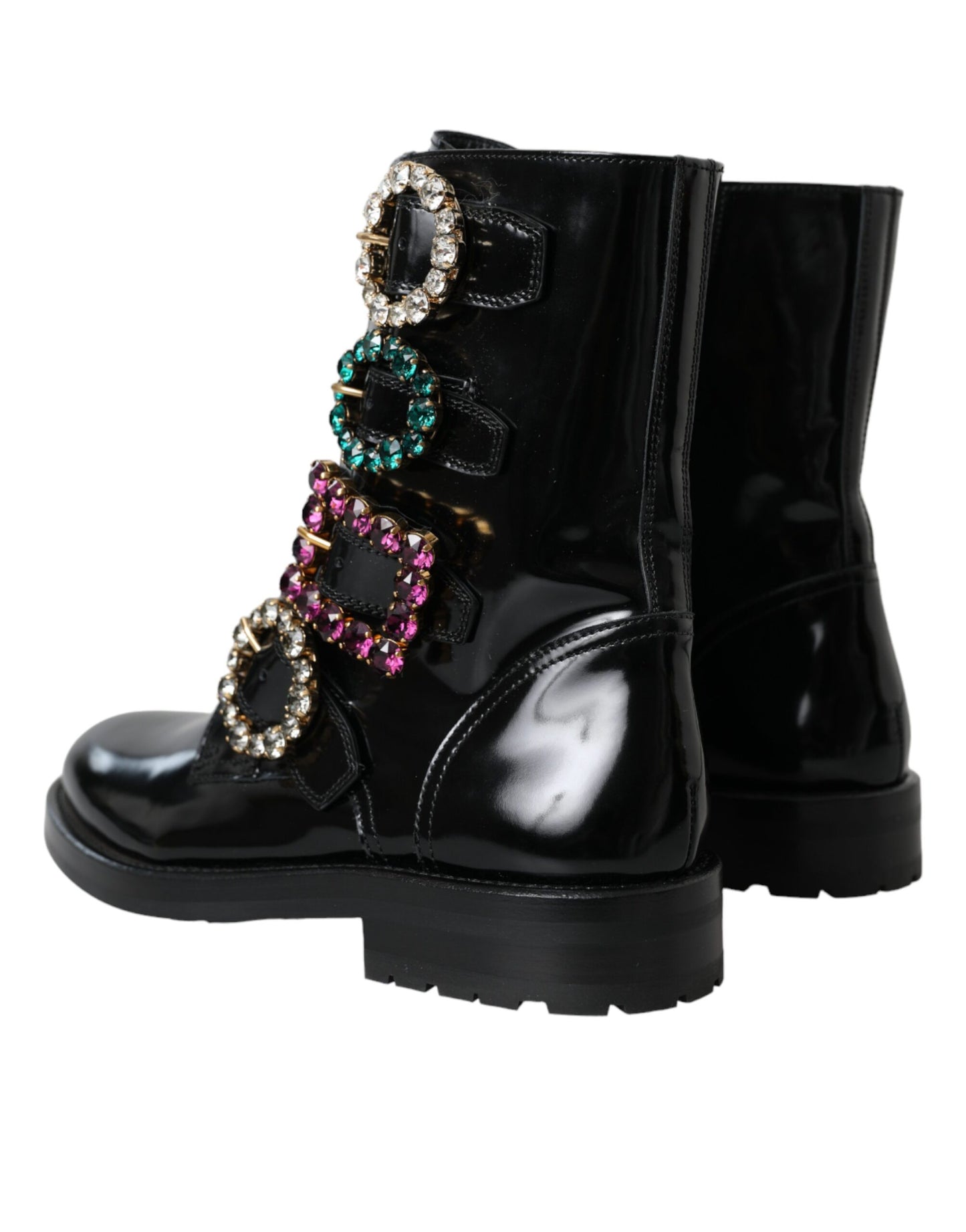 Botas de cuero negro con hebillas de cristal