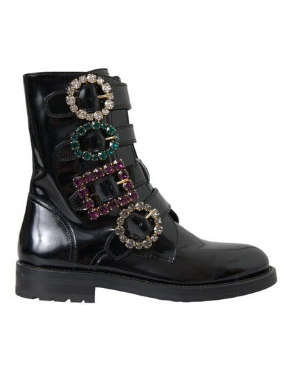 Botas de cuero negro con hebillas de cristal