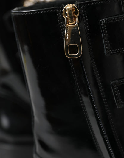 Botas de cuero negro con hebillas de cristal