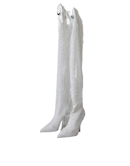 Botas altas hasta la rodilla con tacón de aguja blanco