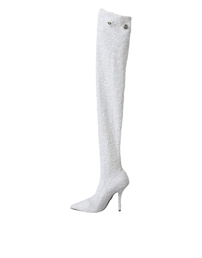 Botas altas hasta la rodilla con tacón de aguja blanco