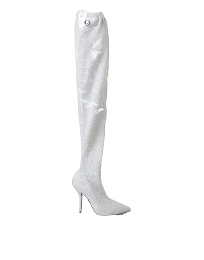 Botas altas hasta la rodilla con tacón de aguja blanco