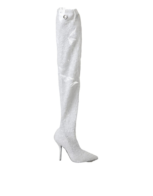 Botas altas hasta la rodilla con tacón de aguja blanco