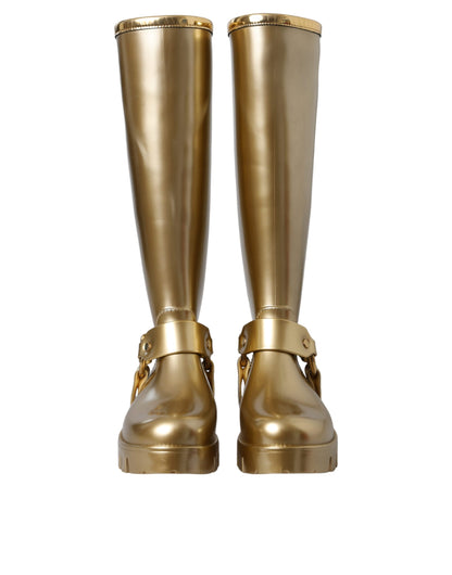 Botas de lluvia de PVC y caucho dorado metalizado