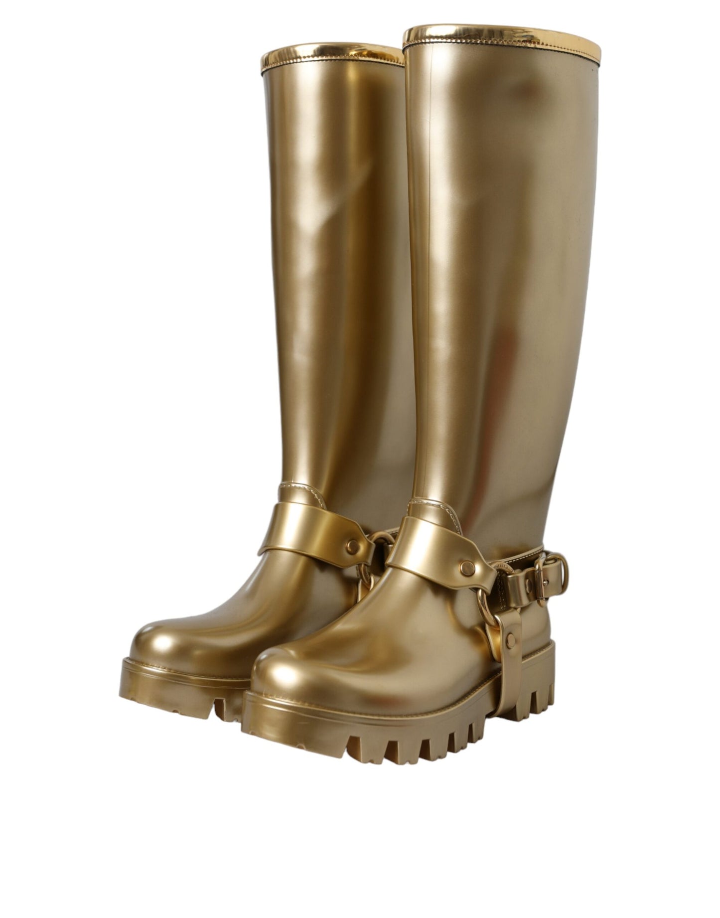 Botas de lluvia de PVC y caucho dorado metalizado