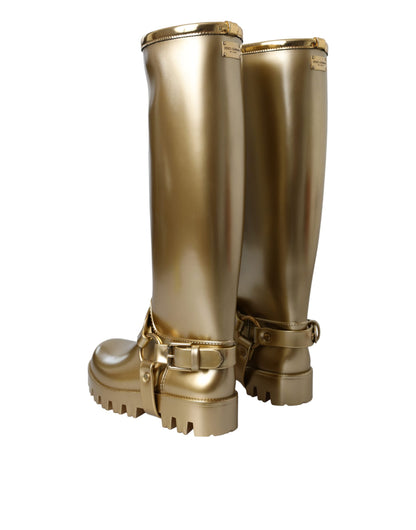 Botas de lluvia de PVC y caucho dorado metalizado