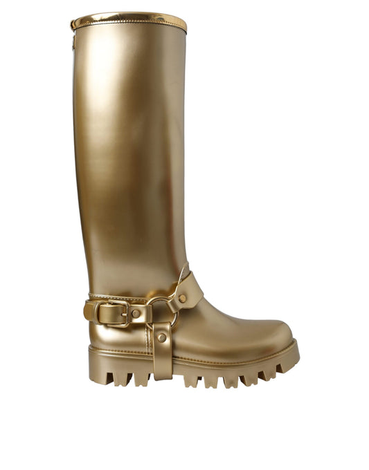 Botas de lluvia de PVC y caucho dorado metalizado