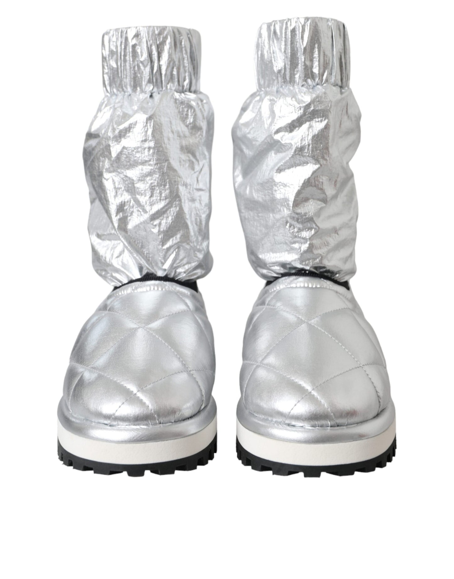 Botas con parche del logotipo acolchado en plata metalizada