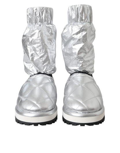 Botas con parche del logotipo acolchado en plata metalizada
